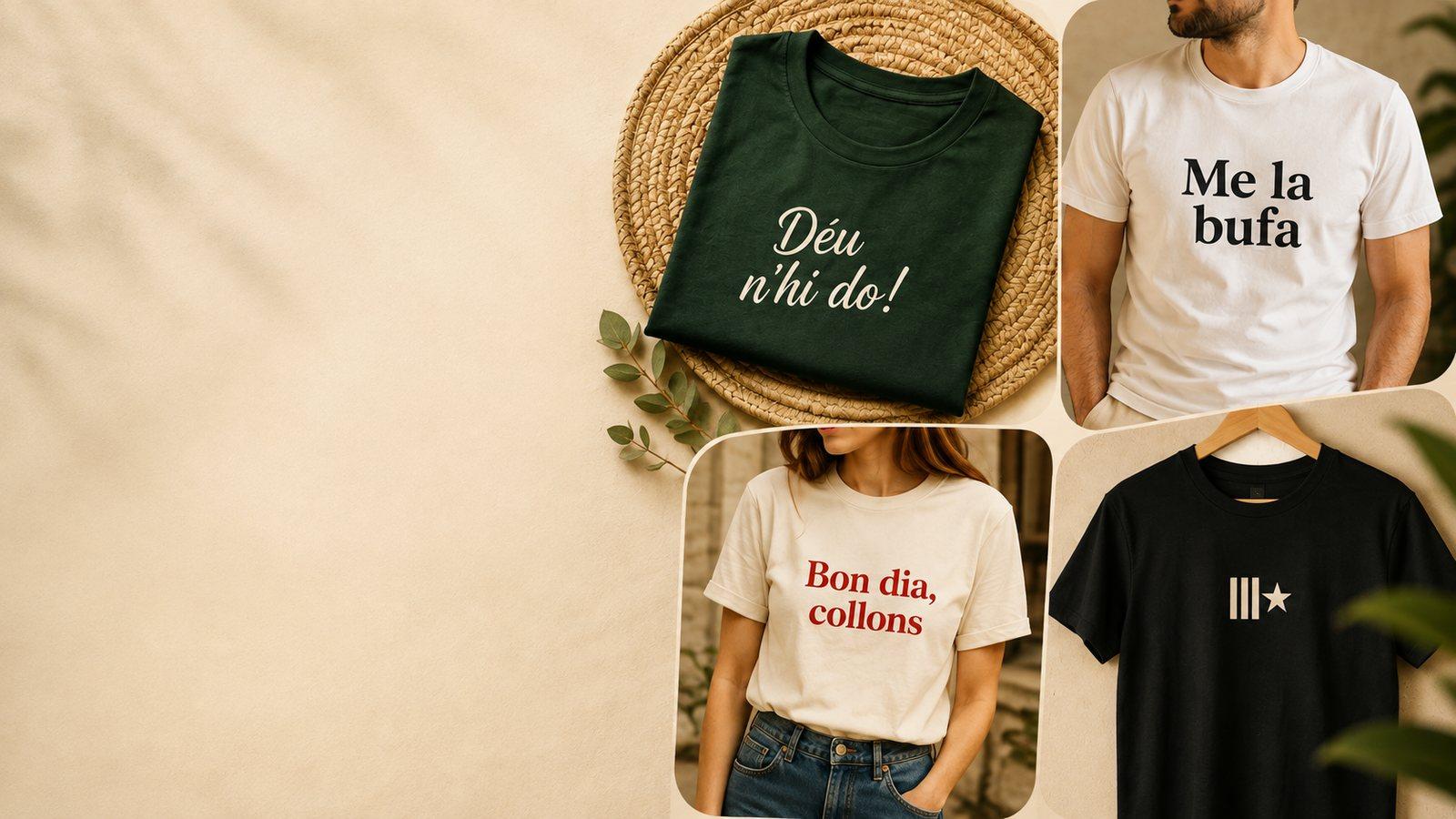 Samarretes en català: «Déu n'hi do!», «Me la bufa», «Bon dia, collons» i la senyera estelada