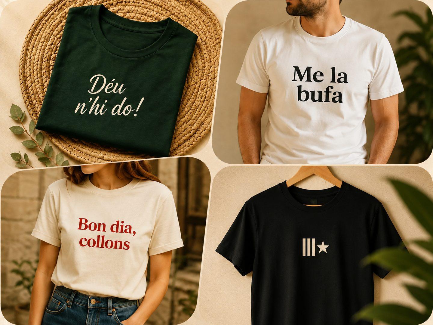 Samarretes en català: «Déu n'hi do!», «Me la bufa», «Bon dia, collons» i la senyera estelada